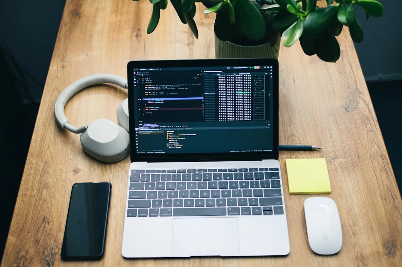 Laptop cu cod sursă folosit pentru analiză de performanță WordPress